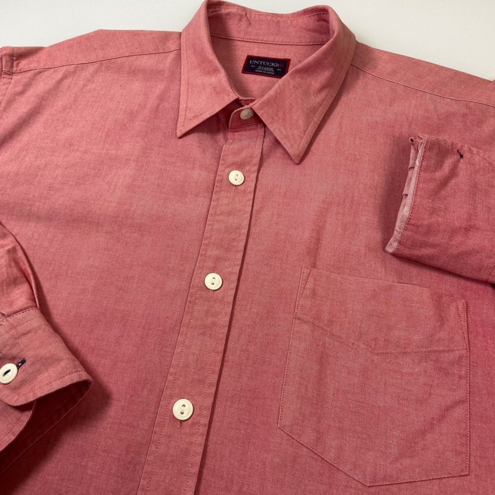 UNTUCKit Mens Red Long Sleeve Button Down Shirt XLarge Cotton Casual READ